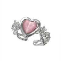 metal Anillo de dedo Cuff, con Ojo de gato, Corazón, chapado en color de platina, ajustable & para mujer, tamaño:6-8, Vendido por UD