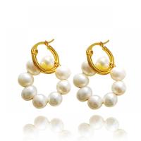 Freshwater Pearl Brass Earring, with Freshwater Pearl, real gold plated, fashion jewelry & for woman 