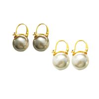 Brass Drop Earring, with Glass Pearl, real gold plated, fashion jewelry & for woman 