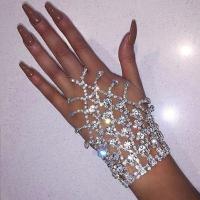 alliage de zinc bracelet anneau, avec 3.15inch chaînes de rallonge, bijoux de mode & pour femme & avec strass, argent Environ 7.87 pouce, Vendu par PC
