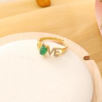 Gemstone Brass Finger Ring, with Chalcedony, gold color plated, fashion jewelry & micro pave cubic zirconia & for woman 