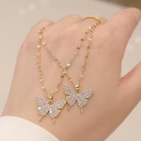Zinc Alloy Cubic Zirconia Necklace, with 1.97inch extender chain, Butterfly, gold color plated, fashion jewelry & micro pave cubic zirconia & for woman Approx 17.72 Inch 