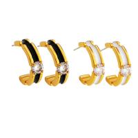 Cubic Zirconia Micro Pave Brass Earring, real gold plated, fashion jewelry & micro pave cubic zirconia & for woman & enamel 