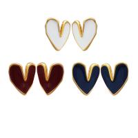 Brass Stud Earring, Heart, real gold plated, fashion jewelry & for woman & enamel 