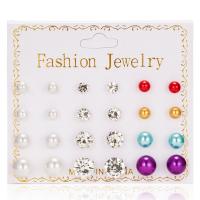 Zinc Alloy Stud Earring Set, with Cubic Zirconia & Paper, plated, 12 pieces & for woman & enamel 
