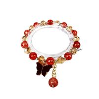 Zinc Alloy Crystal Bracelets, with Lampwork & Zinc Alloy & Acrylic, Butterfly, gold color plated, for woman Approx 18 cm 