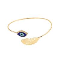alliage de zinc bracelet manchette, forme de plume, Placage de couleur d'or, déformable & motif de mauvais œil & pour femme & émail, bleu, inner 80~100mm, Vendu par PC