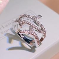 Латунное кольцо с стразами, Латунь, разный размер для выбора & Женский & со стразами, серебряный продается PC