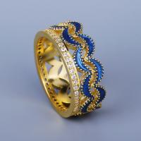 Cubic Zirconia Micro Pave Brass Finger Ring, Unisex & micro pave cubic zirconia & enamel, golden 