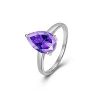 Crystal Brass Finger Ring, with Crystal, Teardrop, platinum color plated, fashion jewelry & for woman, purple 2mm, US Ring 