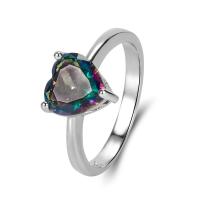Zirkonia Messing Finger Ring, mit kubischer Zirkonia, Herz, Platinfarbe platiniert, Modeschmuck & verschiedene Größen vorhanden & für Frau, farbenfroh, 10mm,3mm, Größe:6-10, verkauft von PC