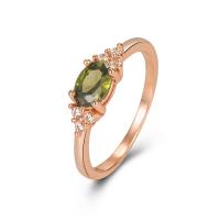 Crystal Brass Finger Ring, with Crystal, Oval, rose gold color plated, fashion jewelry & micro pave cubic zirconia & for woman, olive green US Ring 