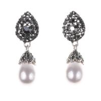 Zinc Alloy Rhinestone Drop Earring, with Plastic Pearl, Teardrop, silver color plated, fashion jewelry & for woman & with rhinestone 