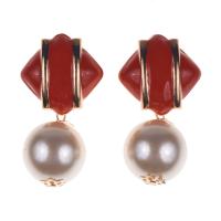 Plastic Pearl Zinc Alloy Earring, with Plastic Pearl, Round, gold color plated, fashion jewelry & for woman & enamel 