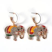 Zinc Alloy Rhinestone Drop Earring, Elephant, gold color plated, fashion jewelry & for woman & enamel & with rhinestone 