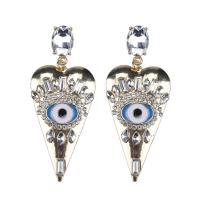Evil Eye Earrings, Zinc Alloy, Heart, gold color plated, fashion jewelry & evil eye pattern & for woman & enamel & with rhinestone 