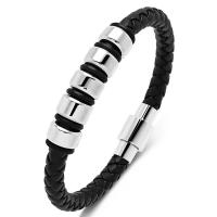 PU Leather Cord Bracelets, with 316L Stainless Steel, polished, fashion jewelry & Unisex 6mm 