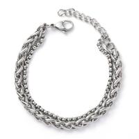 Titanium Steel Bracelet & Bangle, with 1.57inch extender chain, Double Layer & for man, original color Approx 7 Inch 