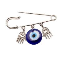 Zinc Alloy Jewelry Brooch, with Lampwork & Iron, Evil Eye, platinum color plated, folk style & Unisex, 65mm 