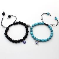 Evil Eye Jewelry Bracelet, Obsidian, with turquoise, with magnetic & for couple & with rhinestone Approx 13.4 Inch 