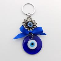 Evil Eye Key Chain, Zinc Alloy, with Lampwork, Flower, antique silver color plated, Unisex & evil eye pattern, 115mm 