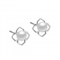 Sterling Silver Natural Pearl Stud Earring, 925 Sterling Silver, with Shell Pearl, platinum color plated, for woman, 6mm 