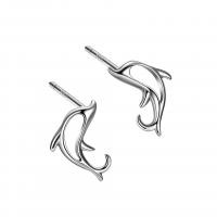 Sterling Silver Stud Earring, 925 Sterling Silver, Dolphin, platinum color plated, for woman & hollow 