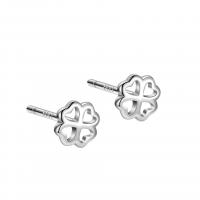 Sterling Silver Stud Earring, 925 Sterling Silver, Four Leaf Clover, platinum color plated, for woman & hollow, 5mm 