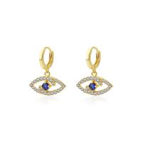 Evil Eye Earrings, 925 Sterling Silver, gold color plated, micro pave cubic zirconia & for woman 