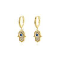 Evil Eye Earrings, 925 Sterling Silver, Hand, gold color plated, micro pave cubic zirconia & for woman, 26.5mm 