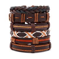 Cowhide Bracelets, with PU Leather & Wax Cord, 6 pieces & Adjustable & fashion jewelry & Unisex, multi-colored, 180mm 