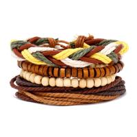 Cowhide Bracelets, with PU Leather & Wax Cord & Wood, 4 pieces & Adjustable & fashion jewelry & Unisex, multi-colored, 180mm 