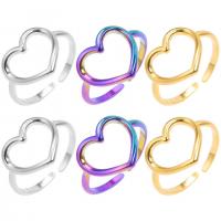 304 Stainless Steel Cuff Finger Ring, Heart, Vacuum Ion Plating, Unisex & hollow US Ring 