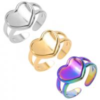 304 Stainless Steel Cuff Finger Ring, Heart, Vacuum Ion Plating, Unisex US Ring 