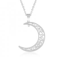 Stainless Steel Jewelry Necklace, 304 Stainless Steel, Moon, Vacuum Ion Plating, Unisex & double-hole & hollow Approx 50 cm 