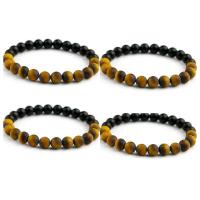 Bracelets en pierres oeil de tigre, Rond, normes différentes pour le choix & pour homme, couleurs mélangées .6 pouce, Vendu par PC