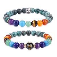 Gemstone Bracelet Set, with rhinestone zinc alloy spacer, Round, plated, 2 pieces & Unisex mixed colors .2-7.8 Inch 