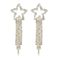 Fashion Fringe Earrings, Brass, Star, gold color plated, for woman & with rhinestone, golden 