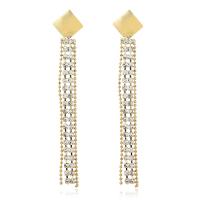 Fashion Fringe Earrings, Brass, gold color plated, for woman & with rhinestone, golden 
