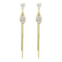 Fashion Fringe Earrings, Brass, gold color plated & micro pave cubic zirconia & for woman, golden 