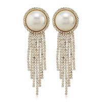 Fashion Fringe Earrings, Brass, with Plastic Pearl, gold color plated & for woman & with rhinestone, golden 
