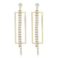 Fashion Fringe Earrings, Brass, gold color plated & for woman & with rhinestone, golden 