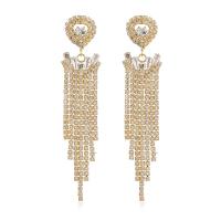 Fashion Fringe Boucles d'oreilles, laiton, Placage de couleur d'or, pour femme & avec strass, doré Vendu par paire