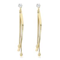 Fashion Fringe Earrings, Brass, gold color plated, for woman & with rhinestone, golden 