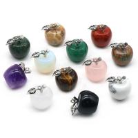 Gemstone Zinc Alloy Pendants, with Zinc Alloy, Apple, silver color plated, 12 pieces, mixed colors 