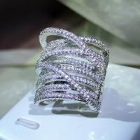 Cubic Zirconia Micro Pave Brass Finger Ring & micro pave cubic zirconia & for woman, silver color 