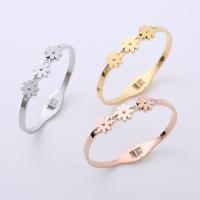 Stainless Steel Bangle, 304 Stainless Steel, Flower, Vacuum Ion Plating, fashion jewelry & for woman & with rhinestone 57*48*4mm 