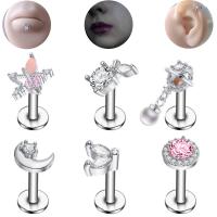 Stainless Steel Ear Piercing Jewelry, 316L Stainless Steel, polished & Unisex & micro pave cubic zirconia 