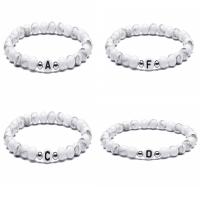 Gemstone Bracelets, Magnesite, with Resin & 304 Stainless Steel, Round, fashion jewelry & letters are from A to Z & Unisex, white, 7mm,6mm .6 Inch 