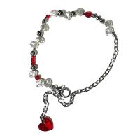 Titanium Steel Jewelry Necklace, with Crystal & Plastic Pearl, with 5cm extender chain, Heart, fashion jewelry & for woman cm 